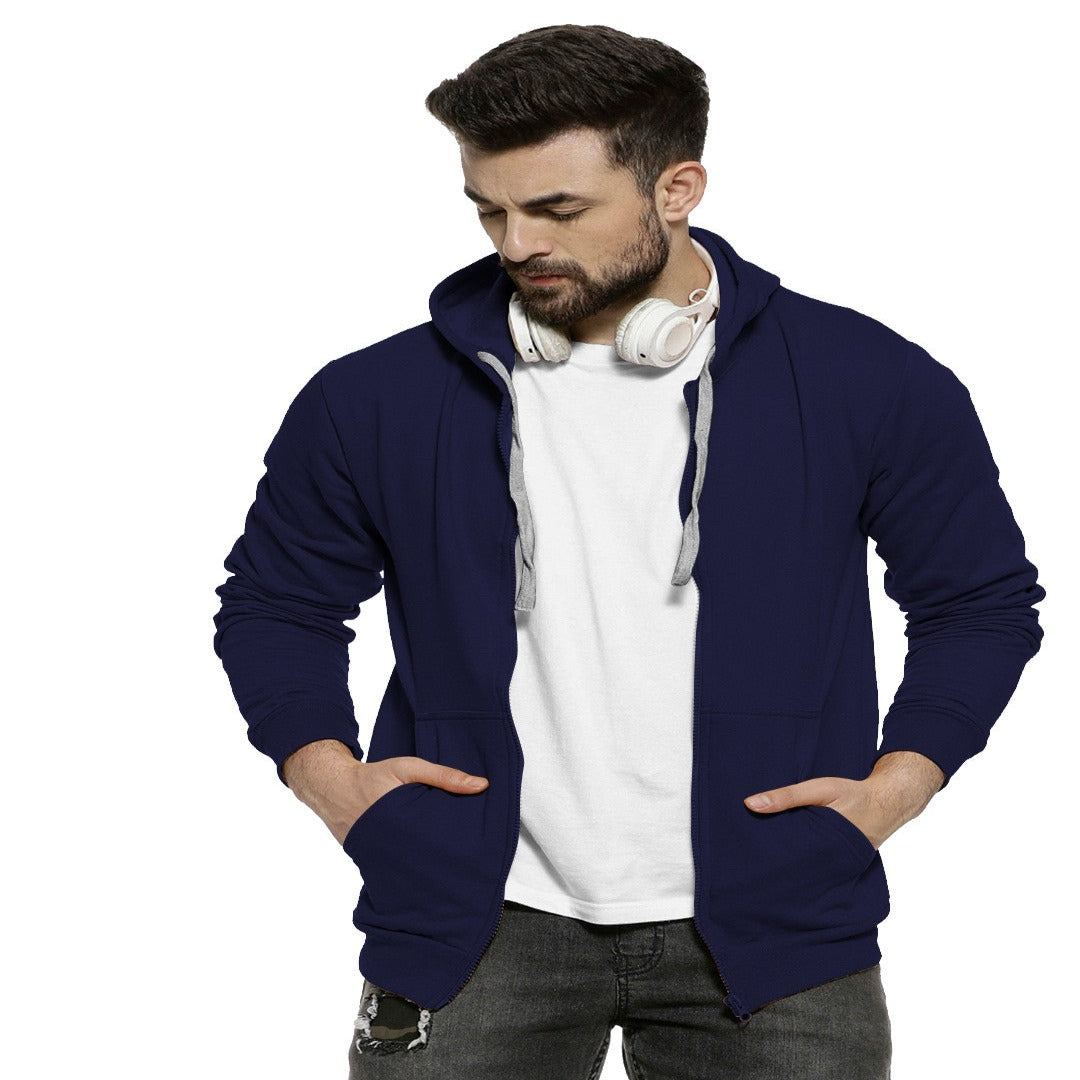 Blue Colour Premium Zip Hoodie For Men - Shopping-search