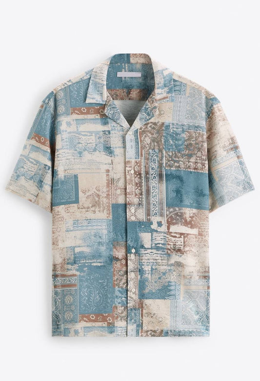 Patch Work Printed Casual Shirt For Men