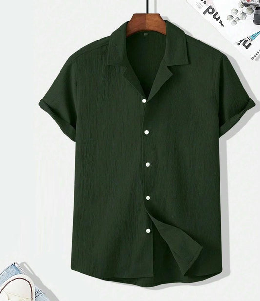 Dark Green Structured Half Sleeve Shirt - Shopping-Search