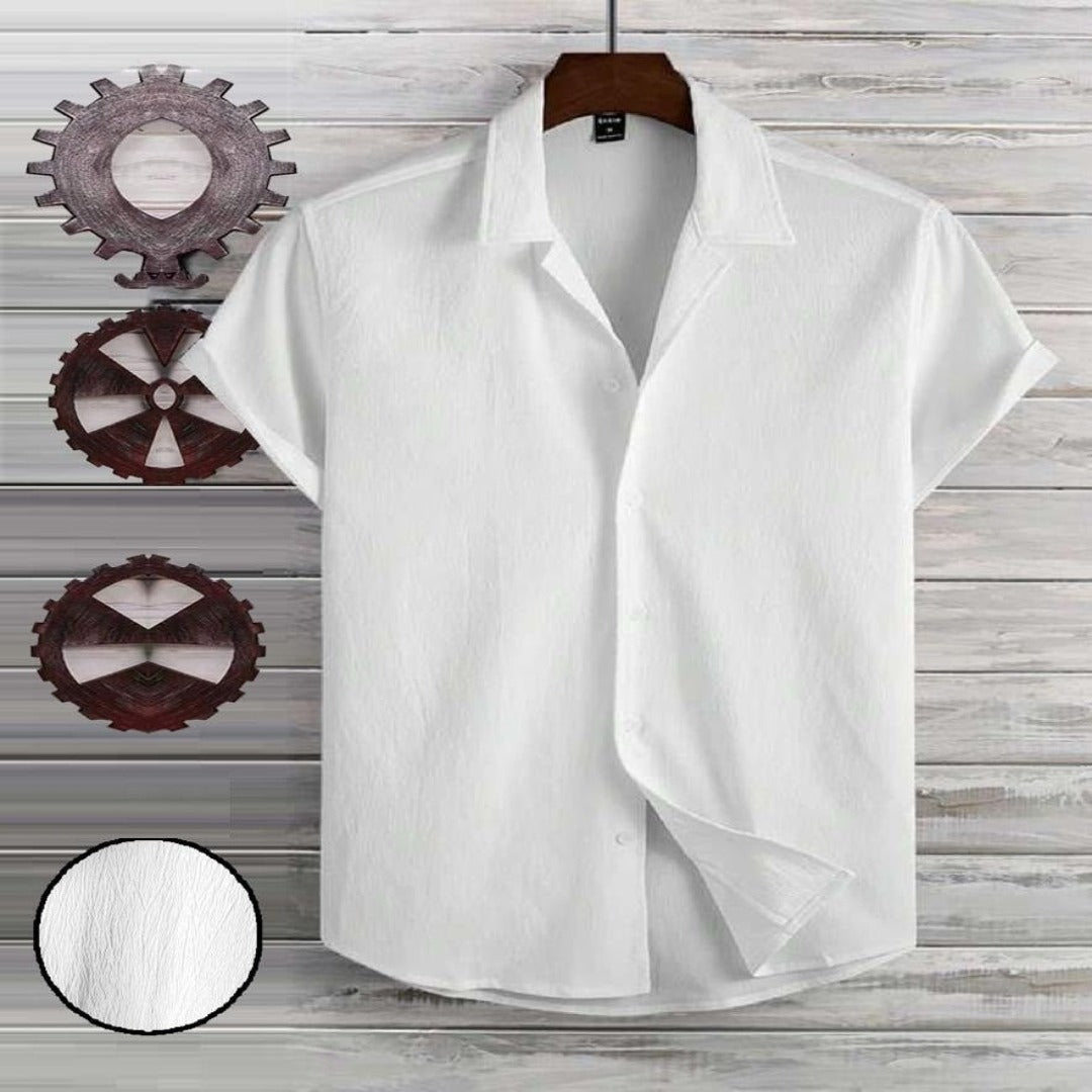 White  Structured Half Sleeve Shirt - Shopping-search