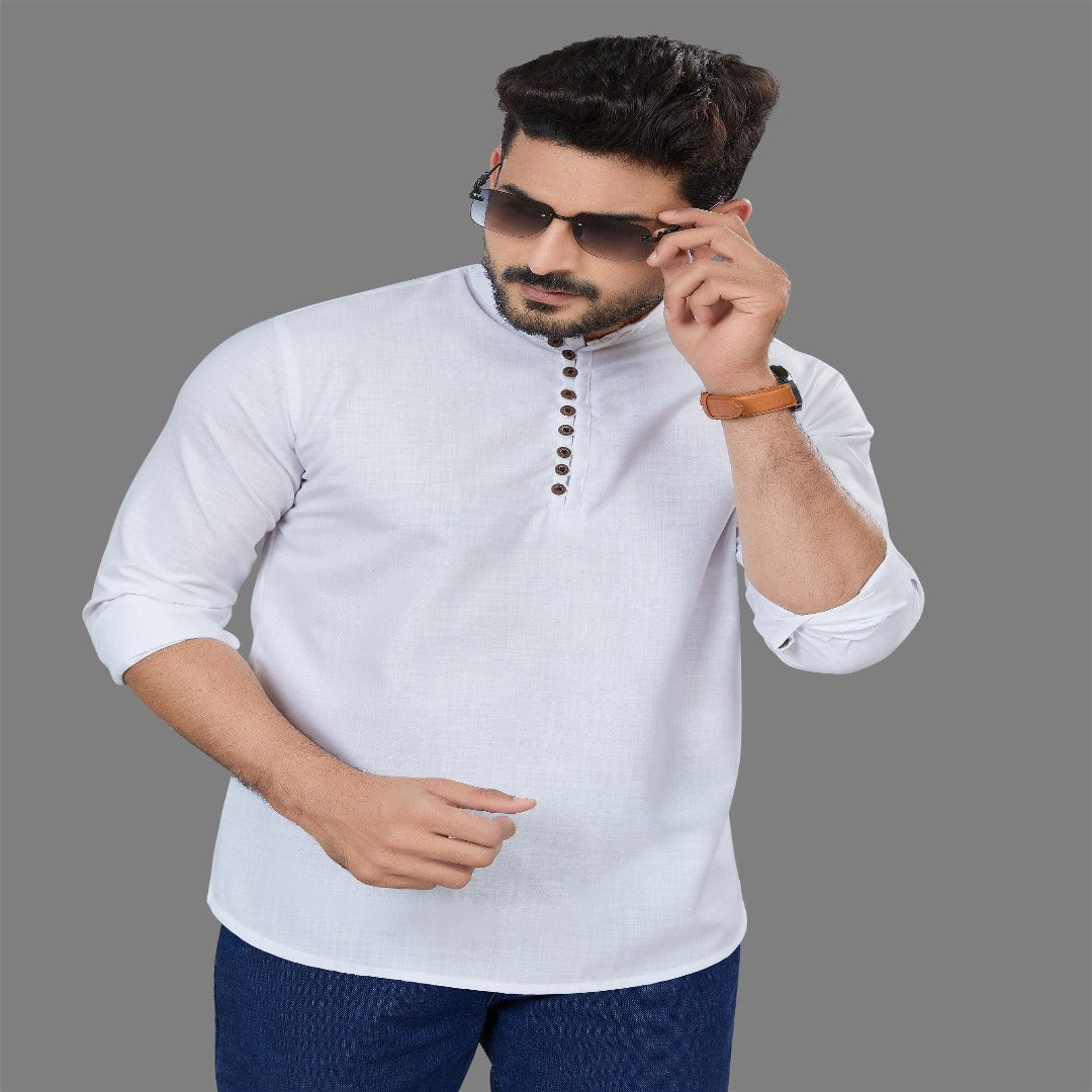White Mens Short Kurta - Shopping-search