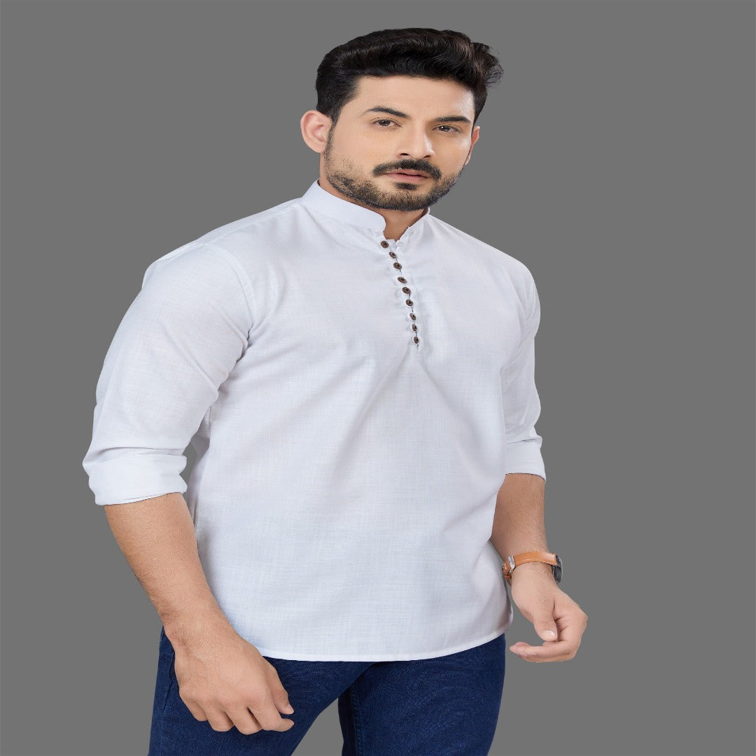 White Mens Short Kurta - Shopping-search