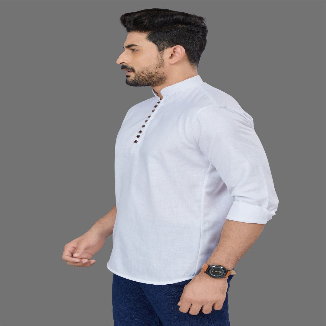 White Mens Short Kurta - Shopping-search