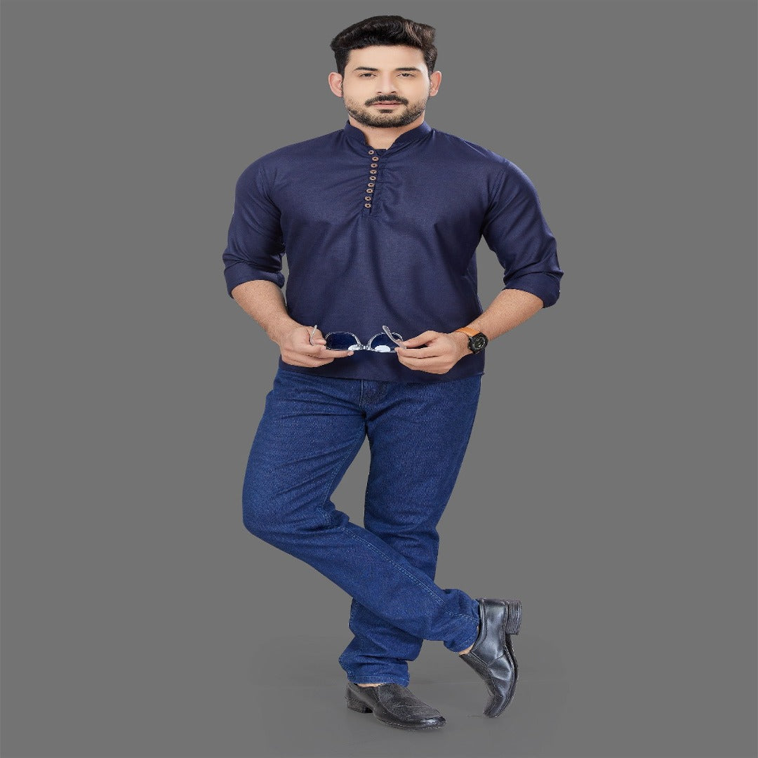 Navy Blue Short Kurta - Shopping-search