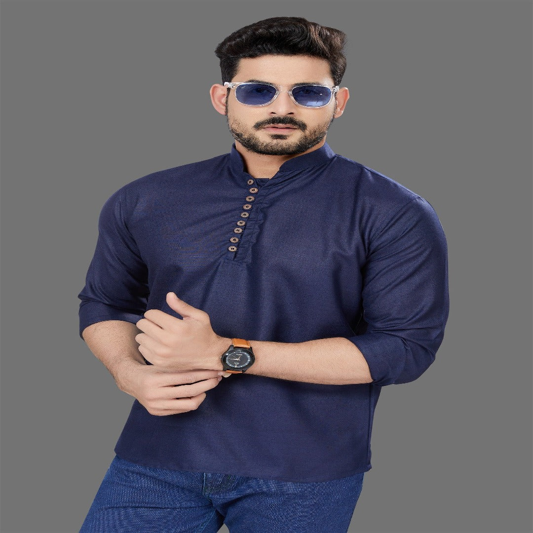 Navy Blue Short Kurta - Shopping-search