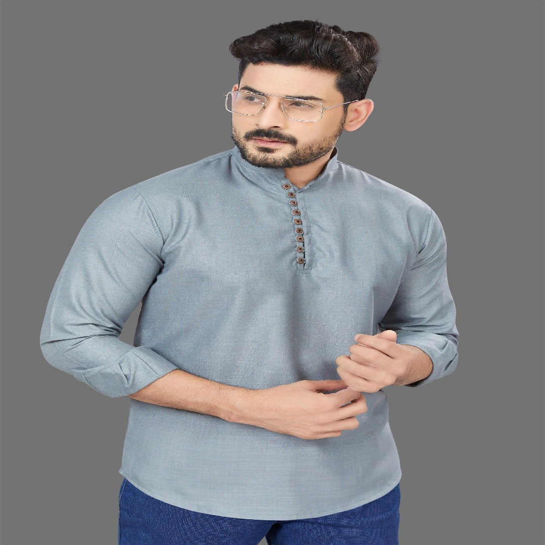 Grey Color Short Kurta - Shopping-search