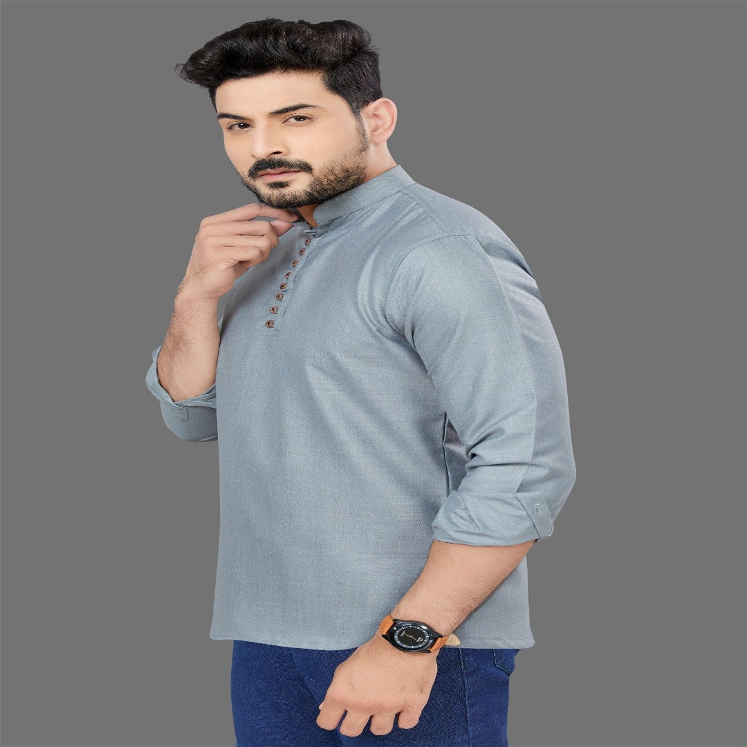 Grey Color Short Kurta - Shopping-search