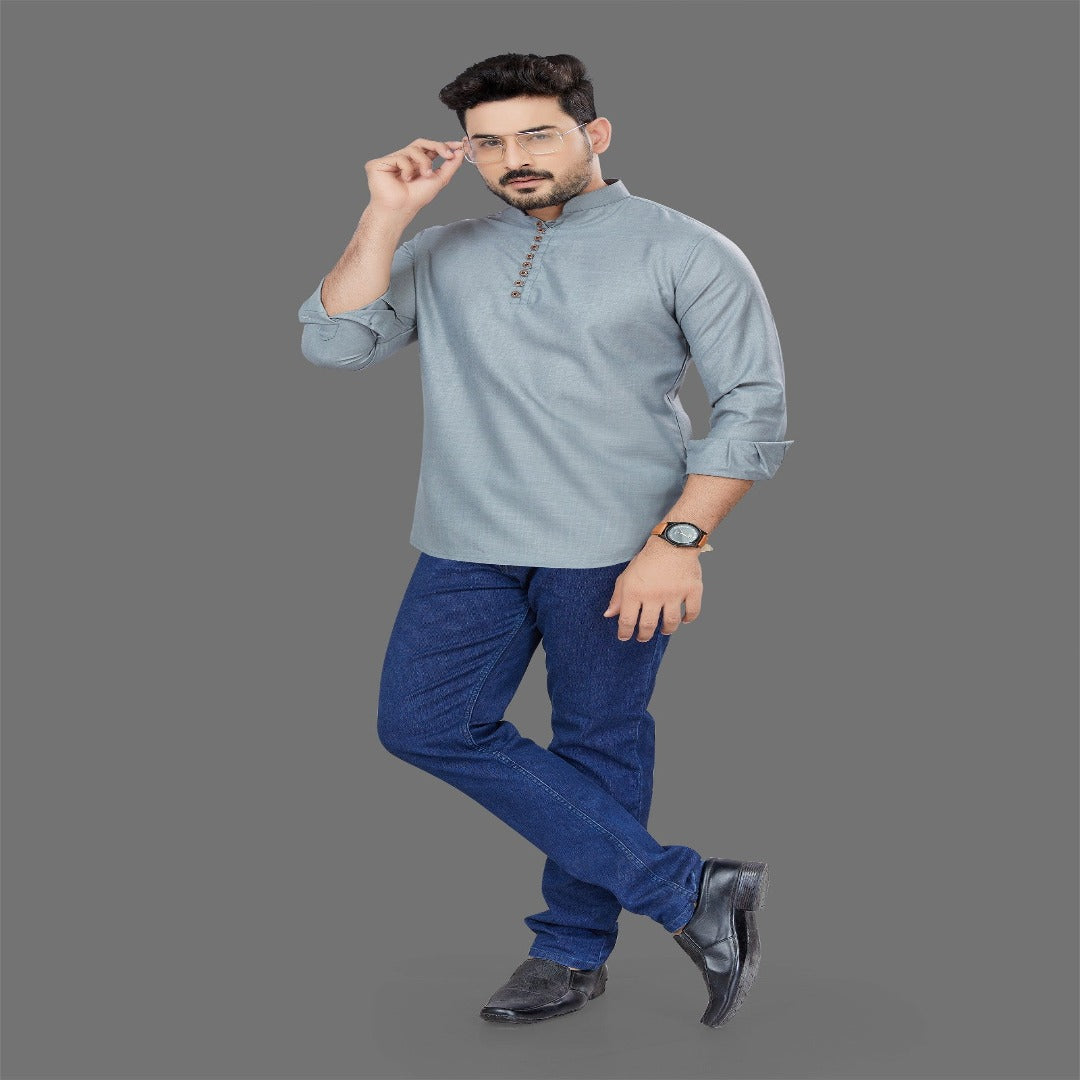 Grey Color Short Kurta - Shopping-search