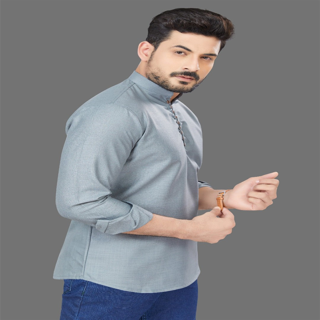 Grey Color Short Kurta - Shopping-search