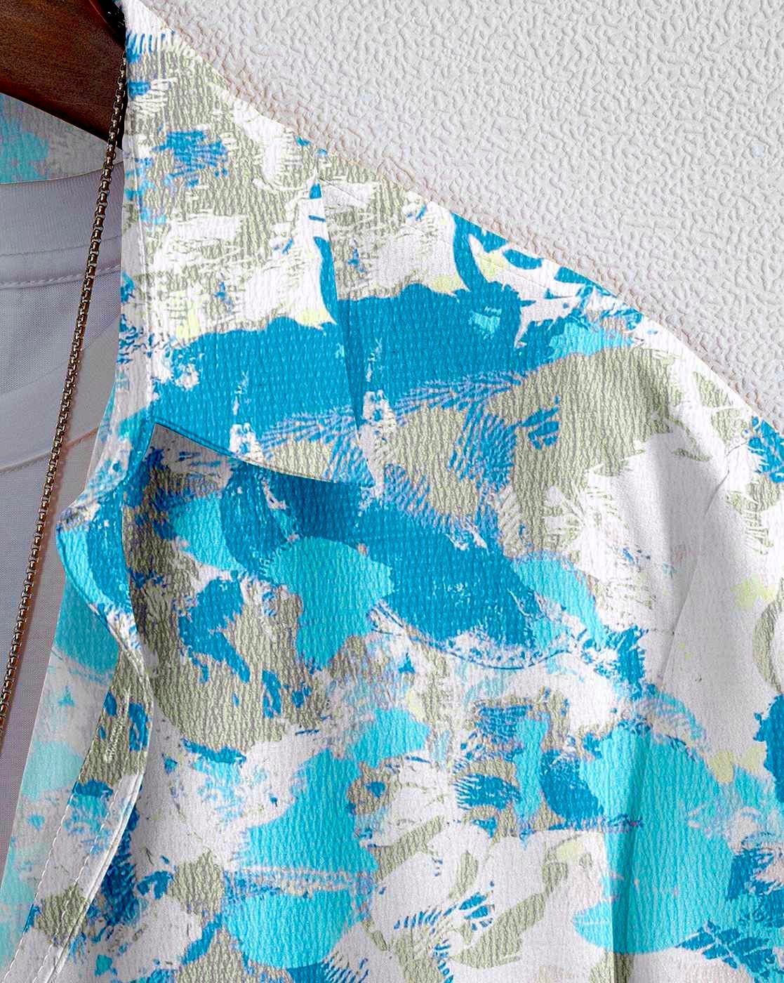 Men Aqua Printed Regular Fit Shirt with Spread Collar