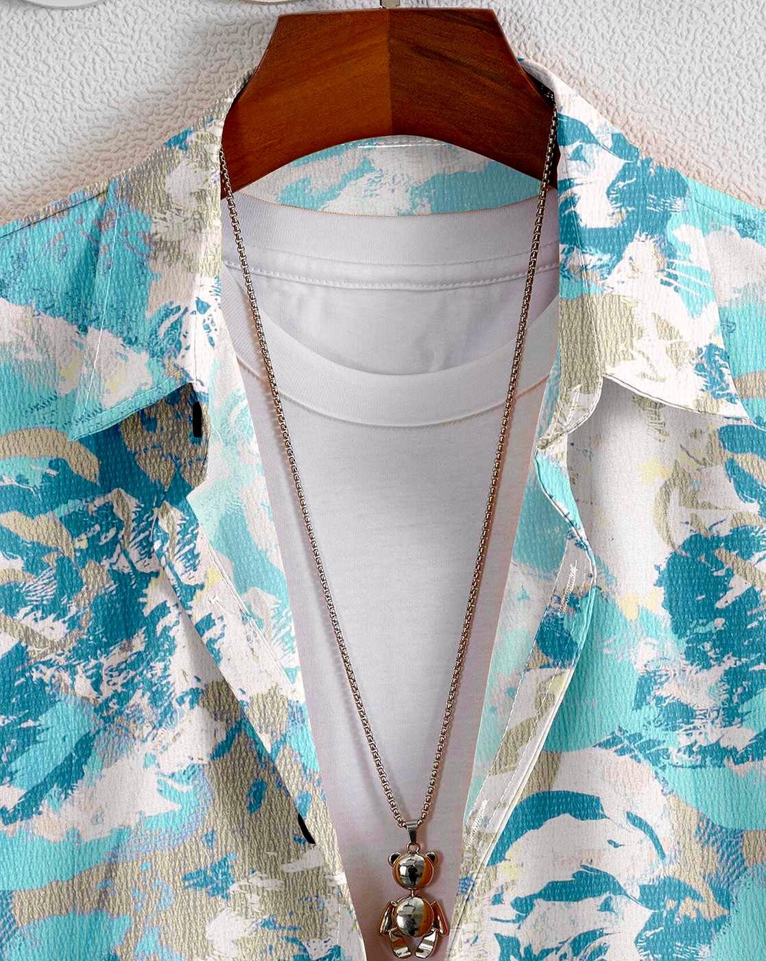 Men Aqua Printed Regular Fit Shirt with Spread Collar