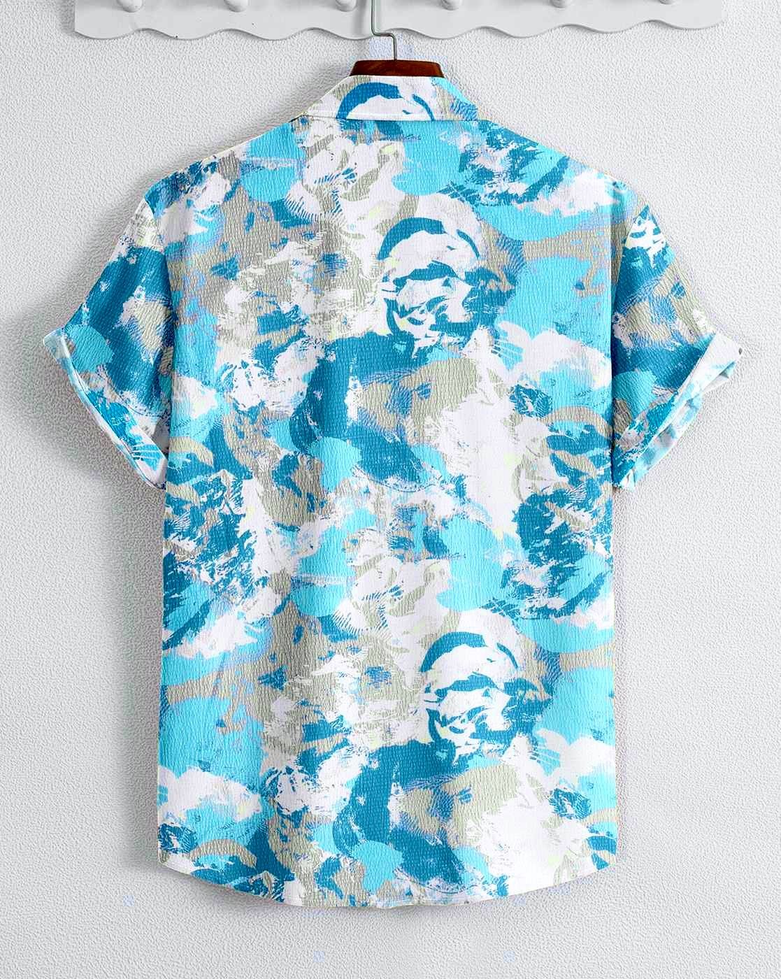 Men Aqua Printed Regular Fit Shirt with Spread Collar