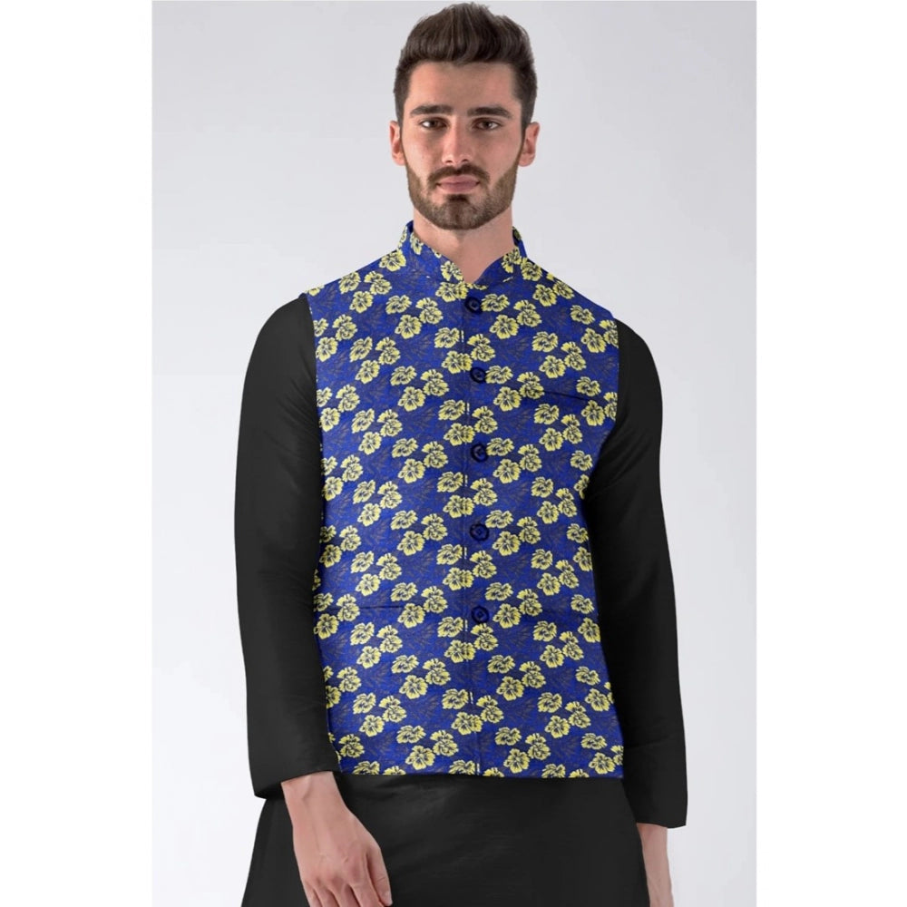 Men's Jacquard Printed Full Sleeve Blue Waistcoat