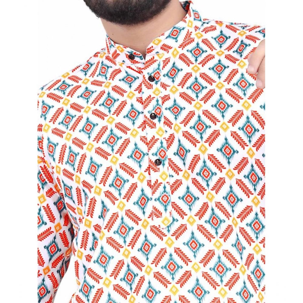 Men's Cotton Blended Geometric Printed Full Sleeve Shortkurta