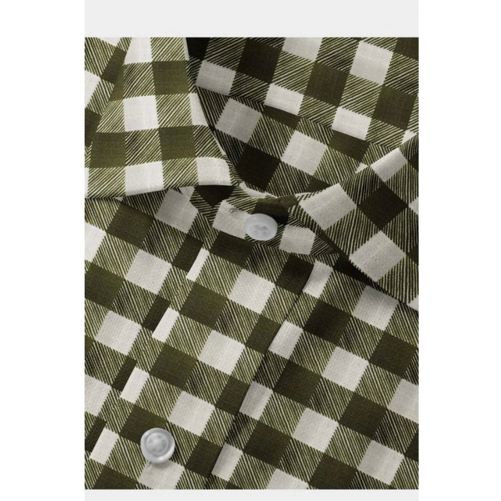 Men's Cotton Blended Checked Full Sleeve White-Green Shirt