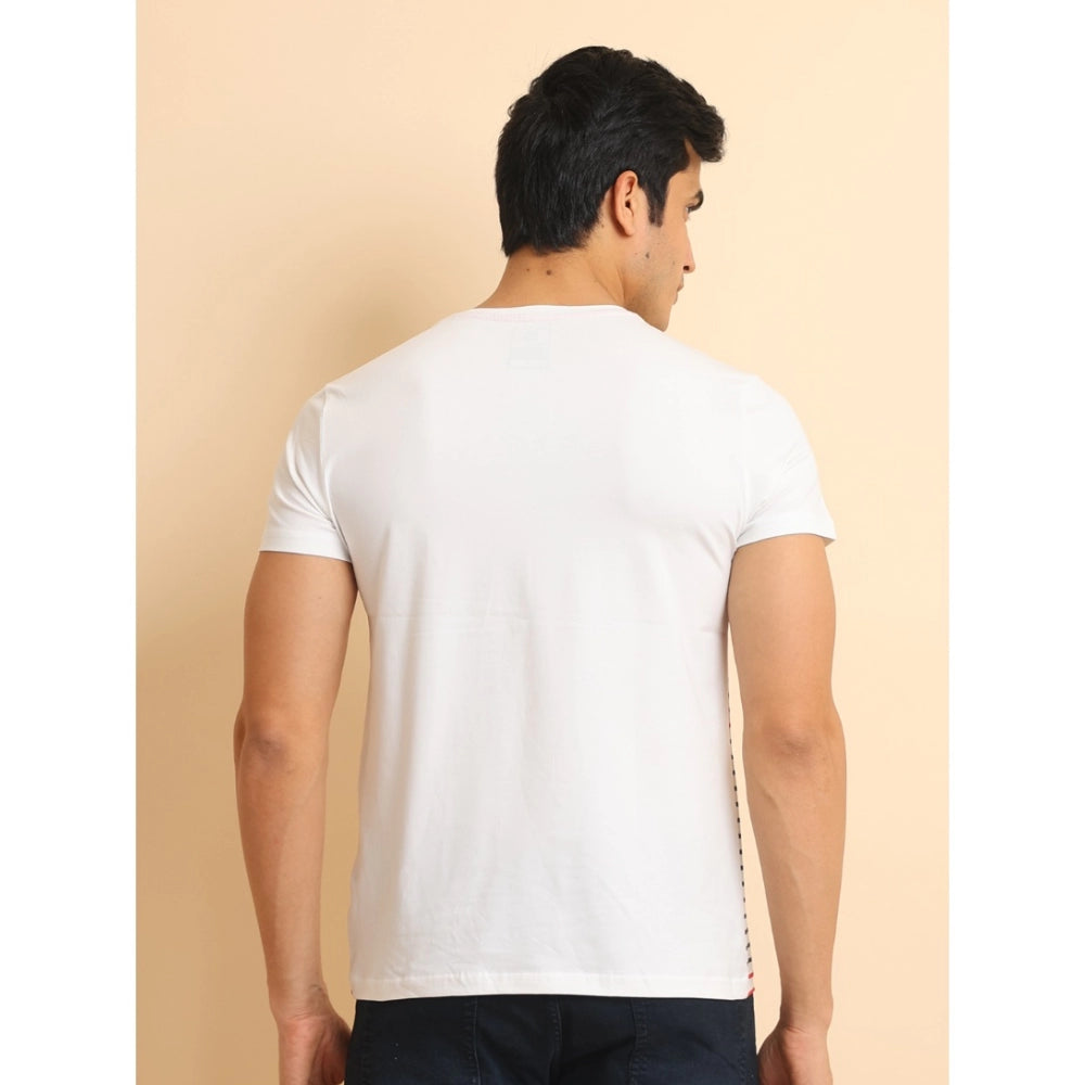 Men's Cotton White Printed Round Neck Half Sleeve T-Shirt