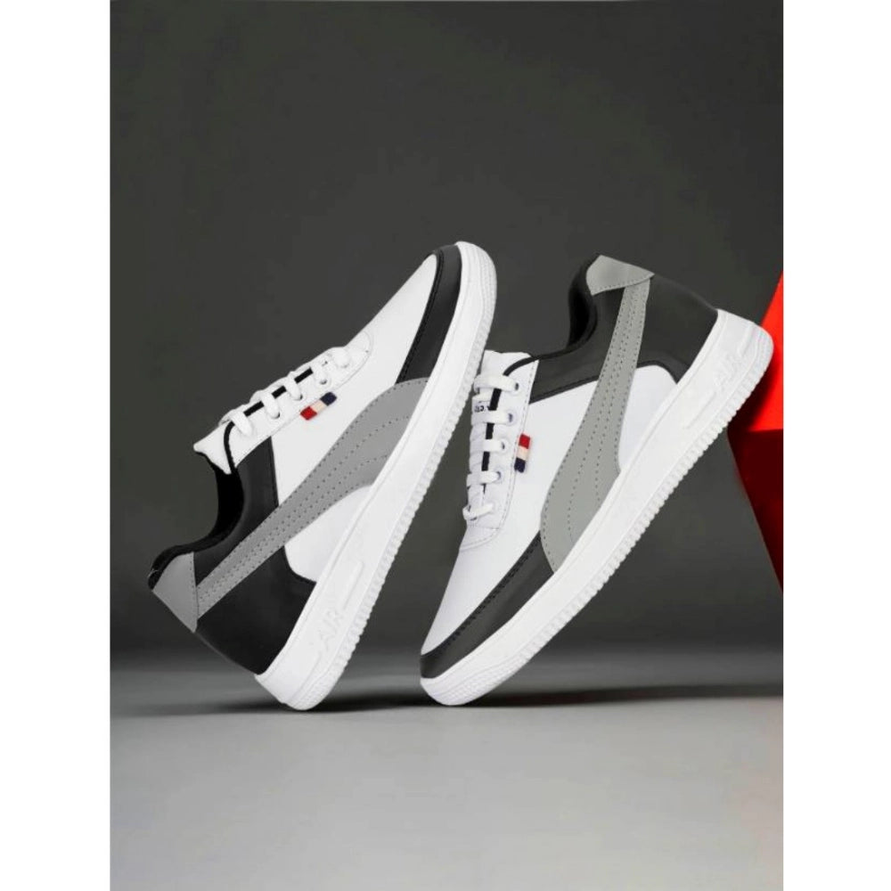Men's White Sneaker with Black and Gray Accents