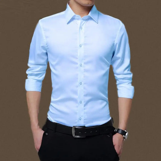 Formal Dress Shirt Men'S Clothing Solid Color Turn