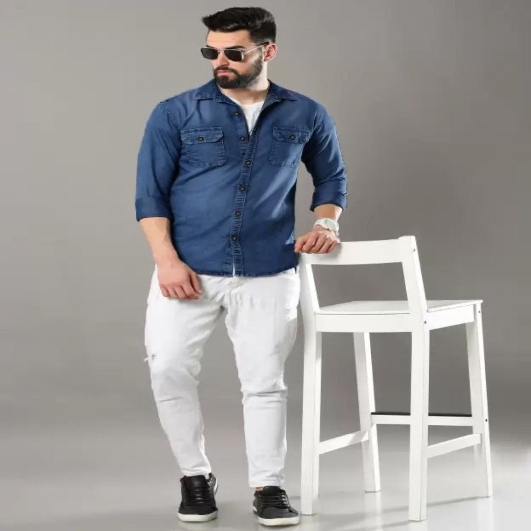 Men's Denim Cotton Sustainable Casual Denim Shirt - Shopping-search