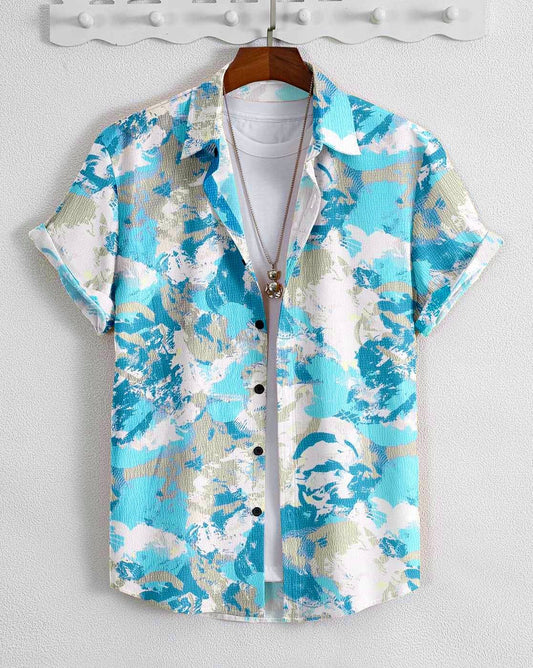 Men Aqua Printed Regular Fit Shirt with Spread Collar