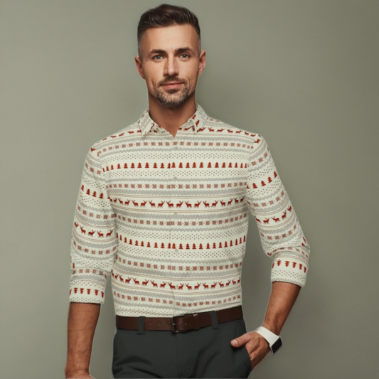 Men's Cotton Premium Printed Full Sleeve White-Red Shirt