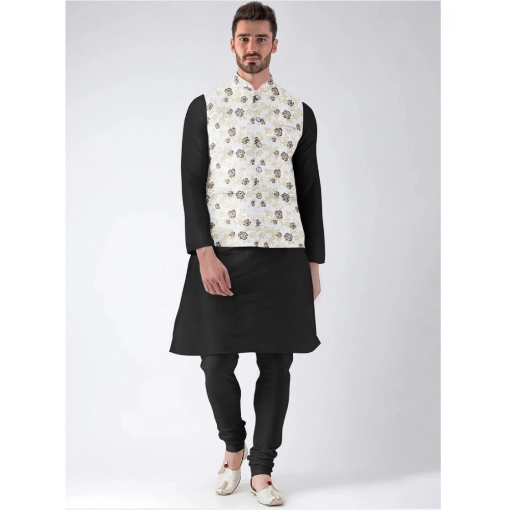 Men's Jacquard Printed Full Sleeve White-Beige Waistcoat
