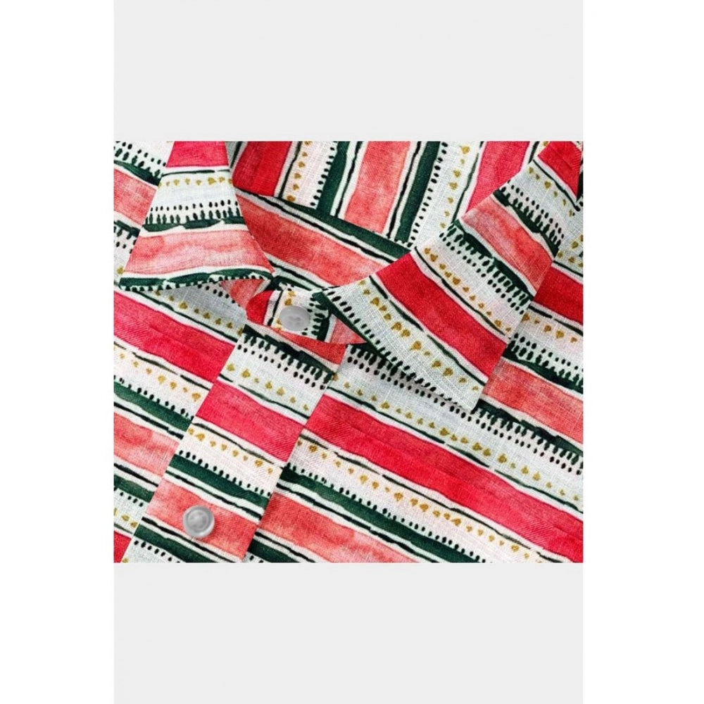 Men's Stylish Striped Full Sleeve Red-White Shirt