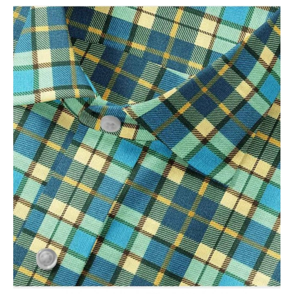 Men's Cotton Blended Checked Full Sleeve Green-Yellow Shirt