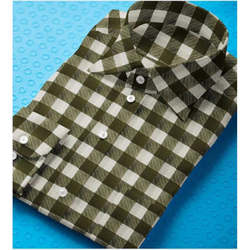 Men's Cotton Blended Checked Full Sleeve White-Green Shirt