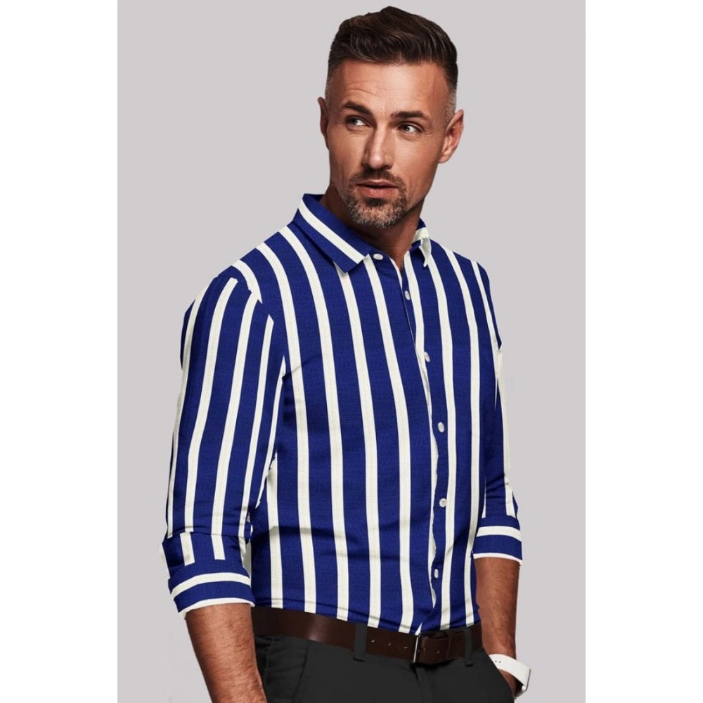 Men's Premium White-Blue Striped Full Sleeve Shirt