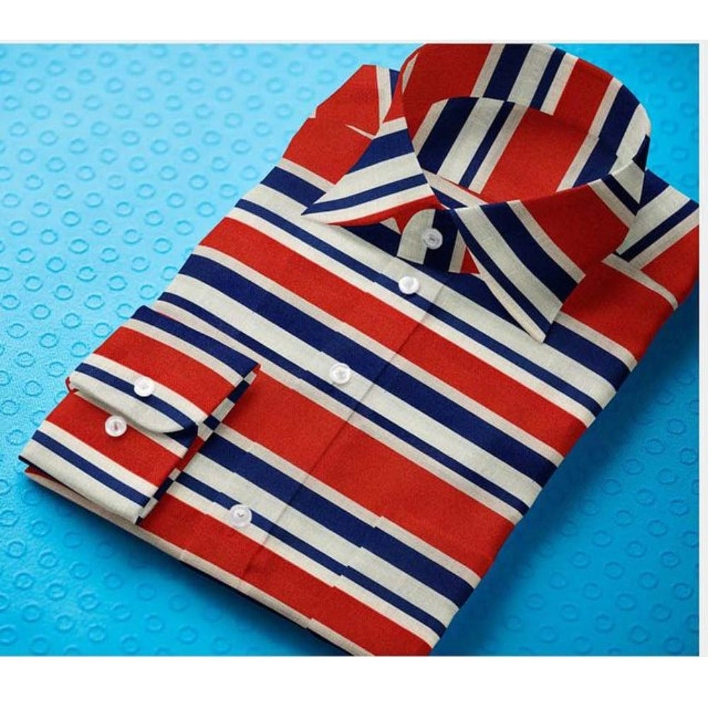 Men's Premium Red-Blue Striped Full Sleeve Shirt