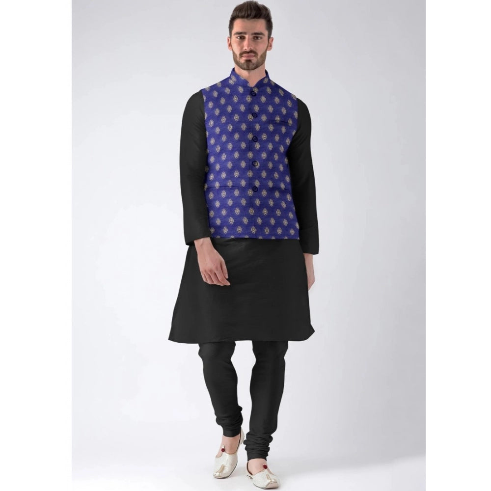 Men's Jacquard Printed Full Sleeve Blue Waistcoat