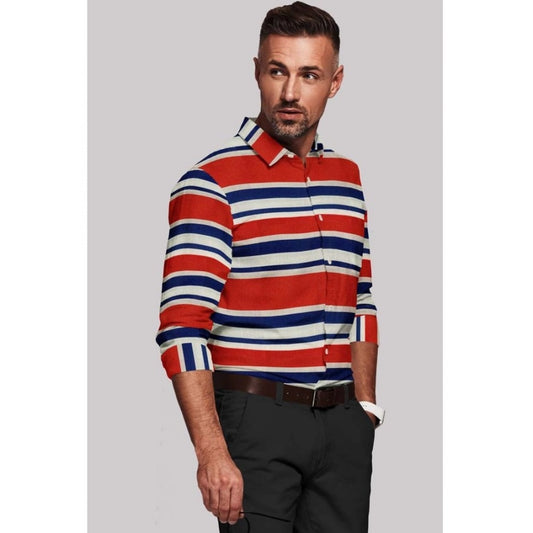 Men's Premium Red-Blue Striped Full Sleeve Shirt