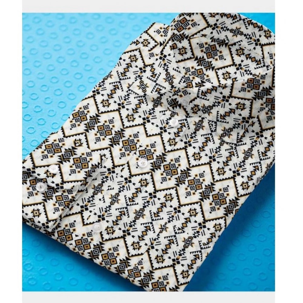 Patterned fabric on a blue textured Shirt