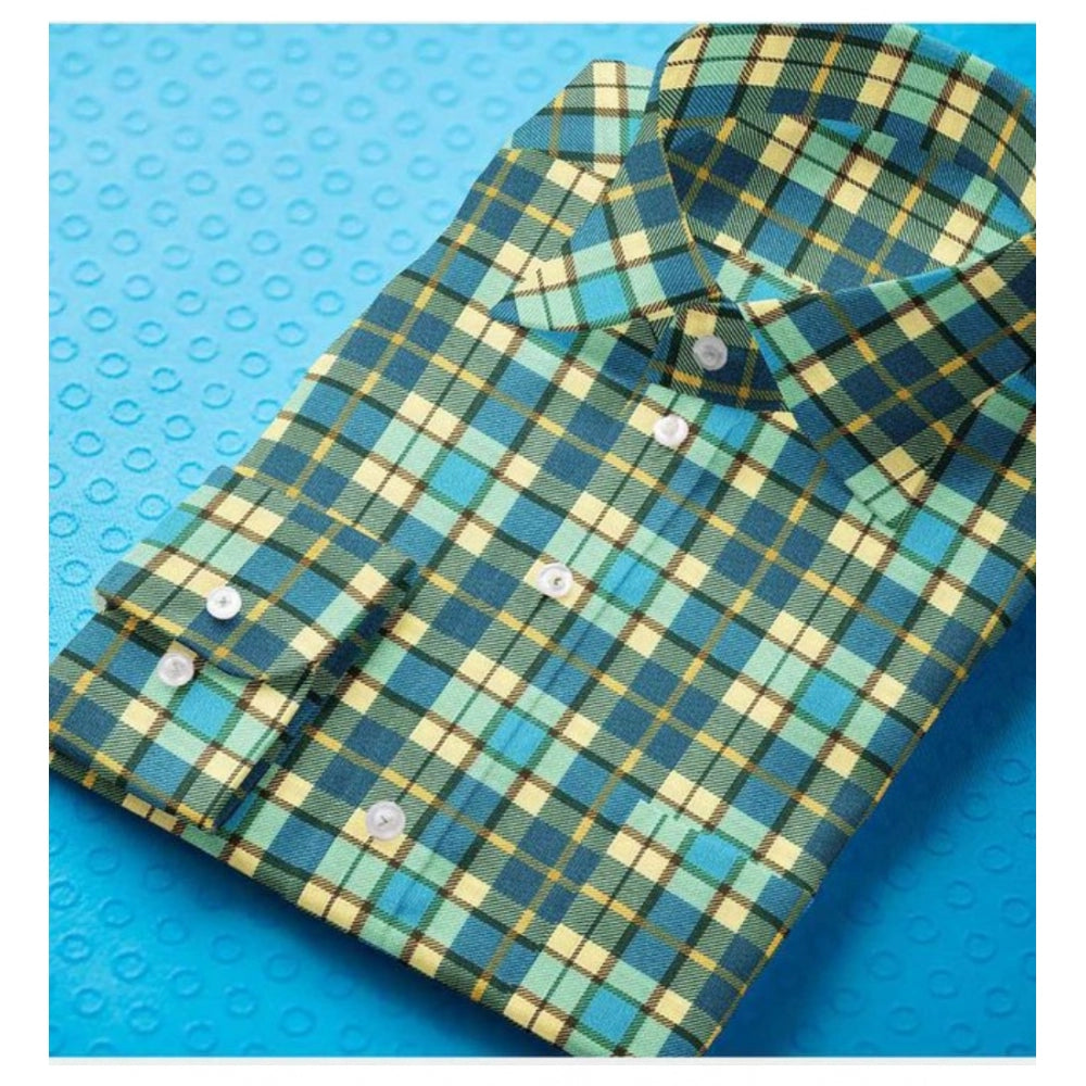 Men's Cotton Blended Checked Full Sleeve Green-Yellow Shirt