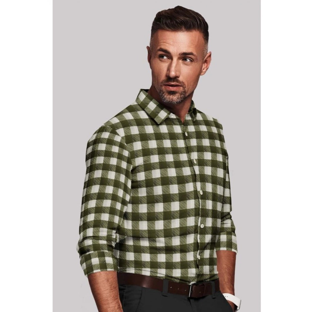 Men's Cotton Blended Checked Full Sleeve White-Green Shirt