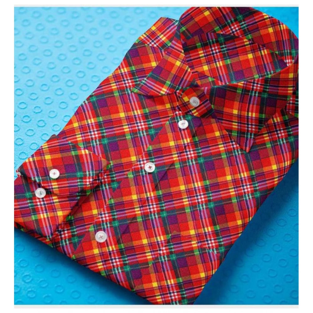 Men's Cotton Blended Checked Full Sleeve Red Plaid Shirt