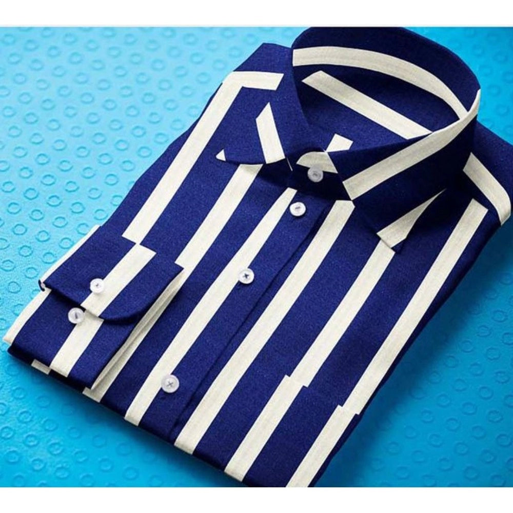 Men's Premium White-Blue Striped Full Sleeve Shirt