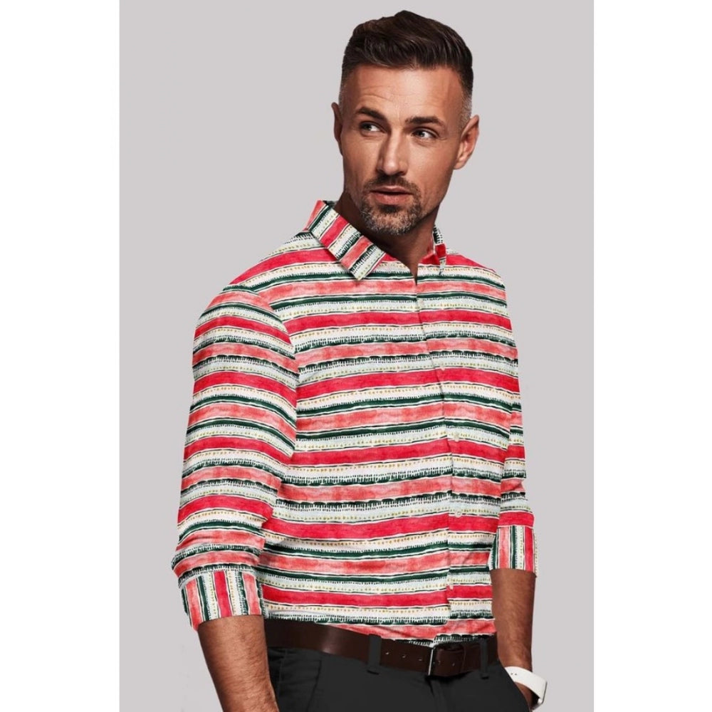 Men's Stylish Striped Full Sleeve Red-White Shirt