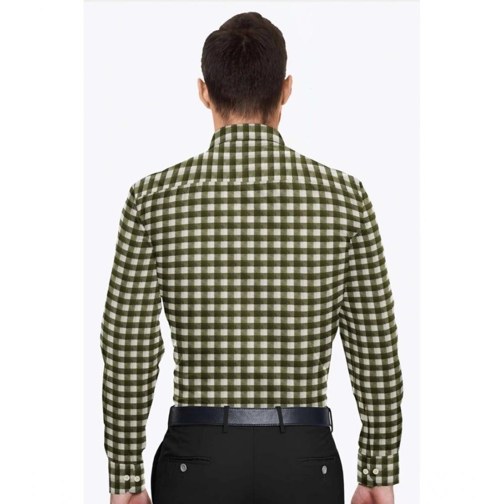 Men's Cotton Blended Checked Full Sleeve White-Green Shirt