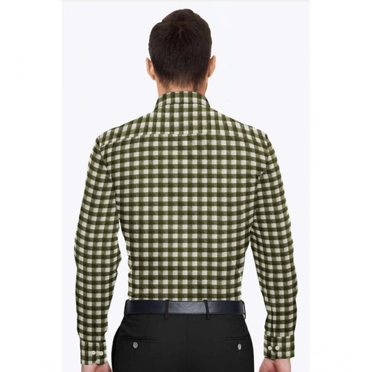 Men's Cotton Blended Checked Full Sleeve White-Green Shirt