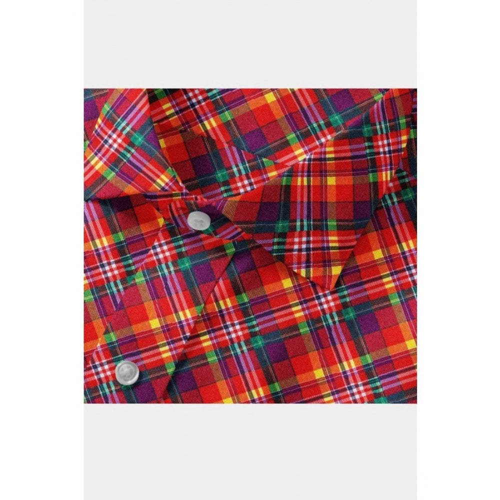 Men's Cotton Blended Checked Full Sleeve Red Plaid Shirt