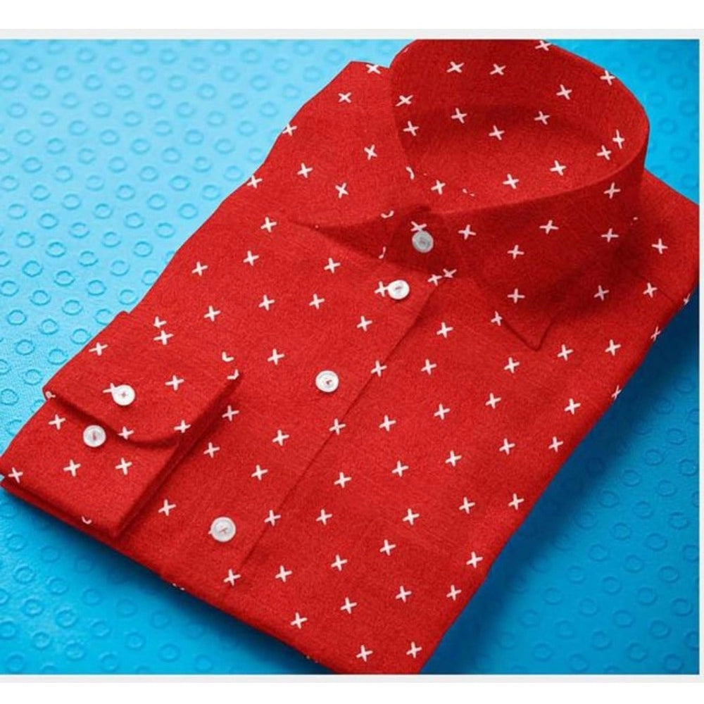 Men's Premium Printed Full Sleeve Red Shirt