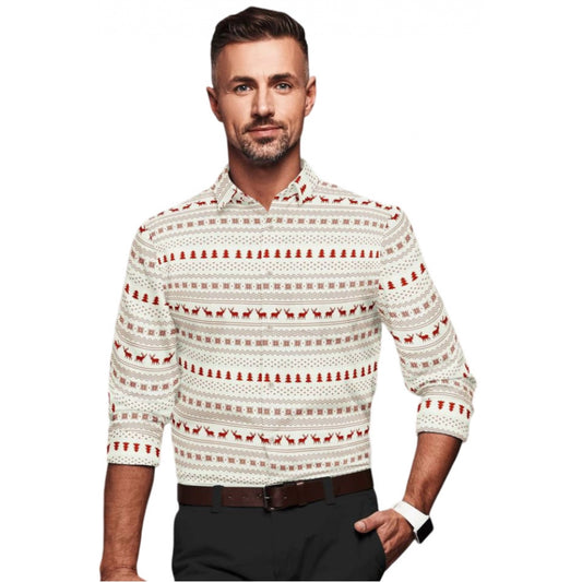 Man wearing a patterned sweater on a white background