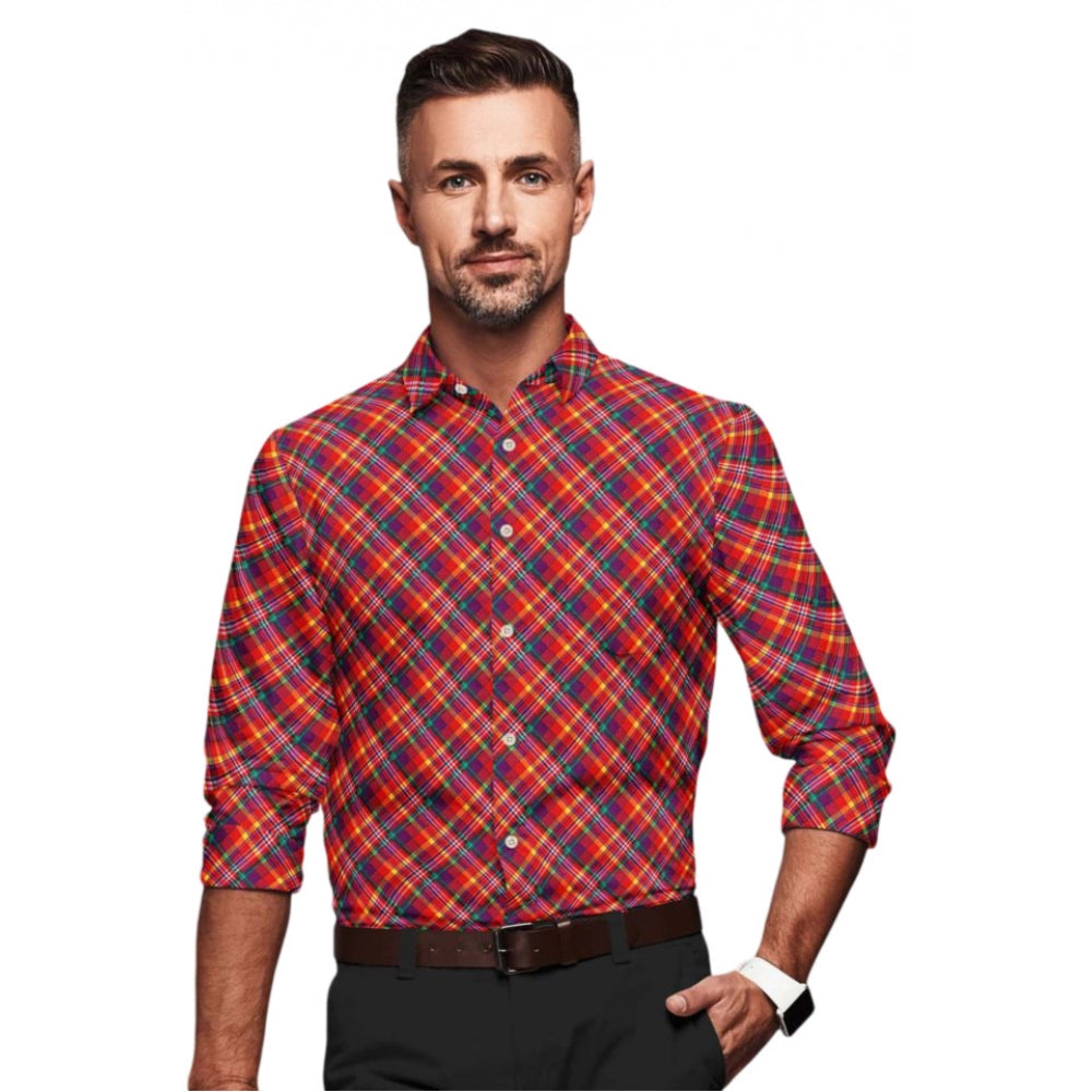 Men's Cotton Blended Printed Full Sleeve 2 White& Red Shirt Combo