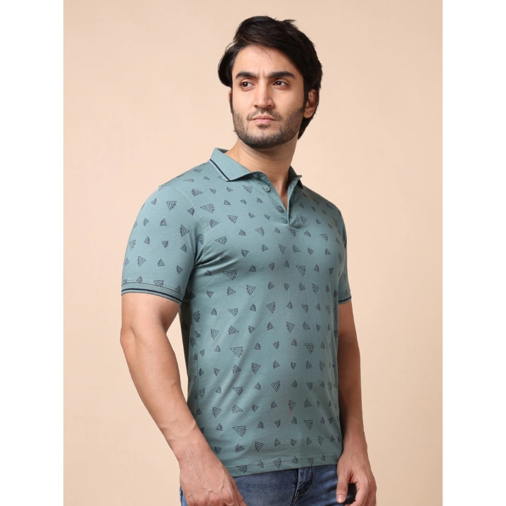 Men's Cotton Printed Polo Neck Half Sleeve Forest Green T-Shirt