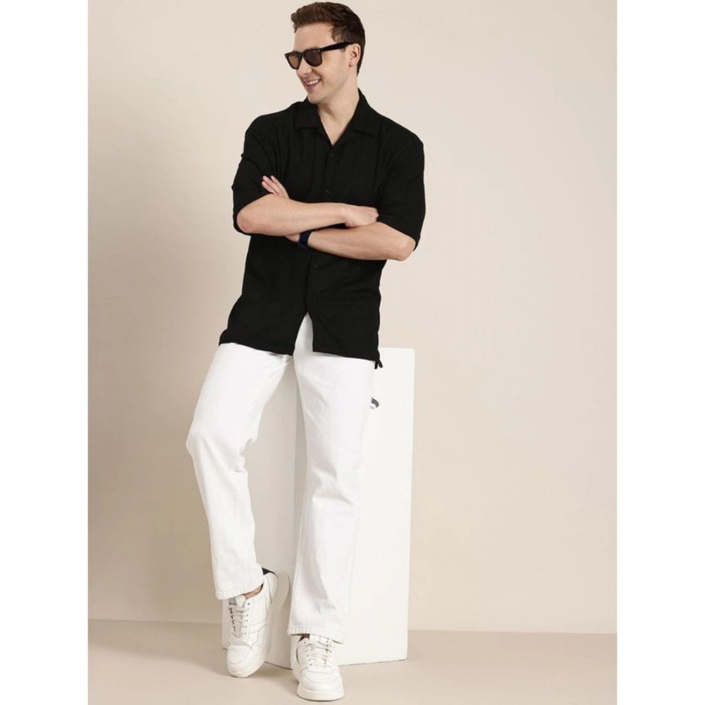 Men's Cotton Blend Solid Half-Sleeve Regular Black Shirt