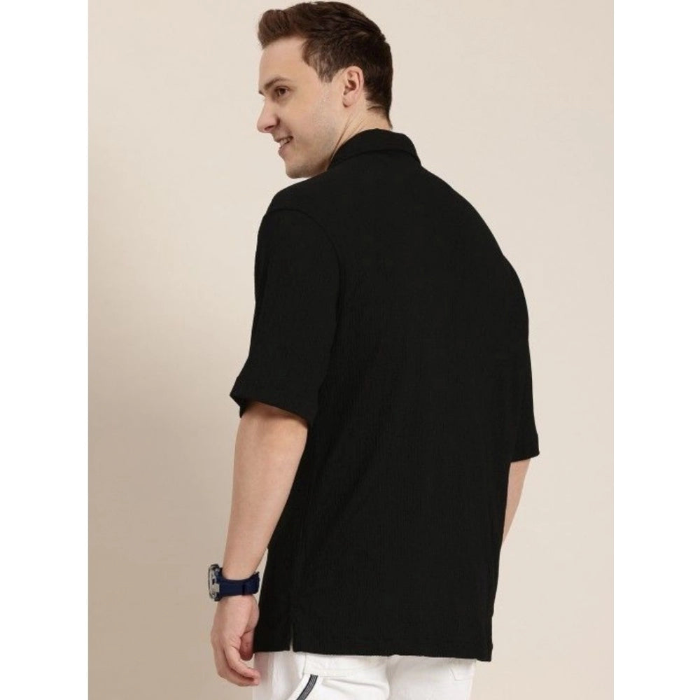 Men's Cotton Blend Solid Half-Sleeve Regular Black Shirt