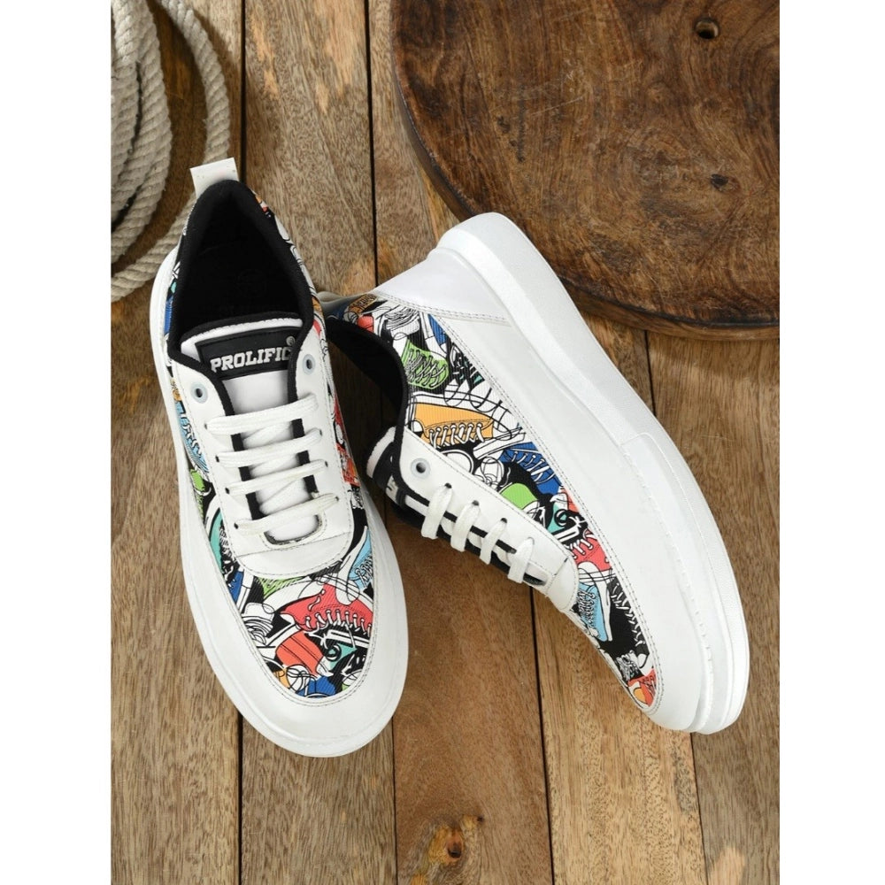 Men's White Sneaker with Colorful Pattern