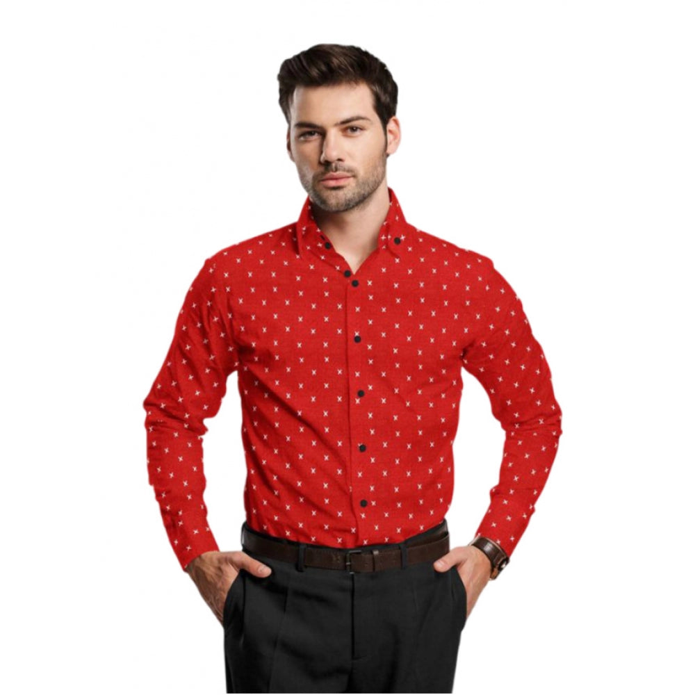 Man wearing a red patterned shirt